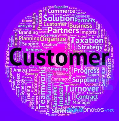 Customer Word Means Client Buyers And Wordclouds Stock Image