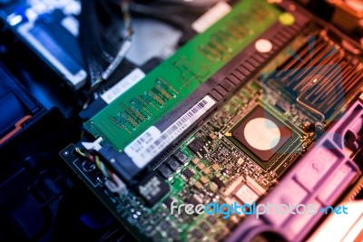 Cutcuit Electronic On Motherboard Stock Photo