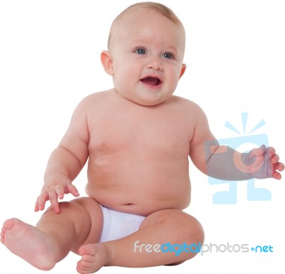 Cute Baby Boy In Diaper Looking Away Stock Photo