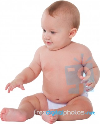 Cute Baby Boy Looking Away Over White Background Stock Photo