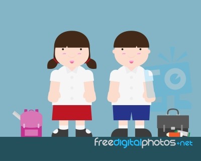 Cute Big Fat Boy And Girl Back To School Stock Image