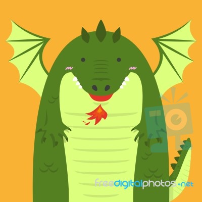 Cute Big Fat Green Dragon Stock Image