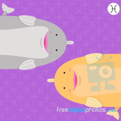 Cute Big Fat Pisces Zodiac Cartoon Stock Image