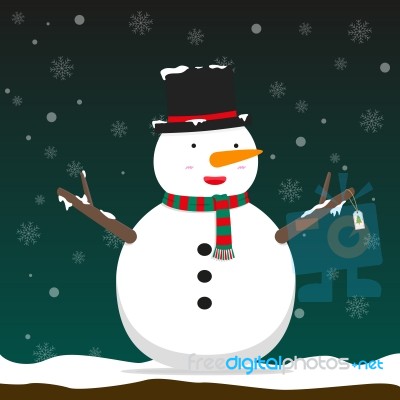 Cute Big Fat Snowman Wear Hat And Scarf Stock Image