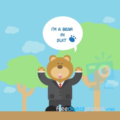 Cute Brown Bear Cartoon  In Suit Stock Image