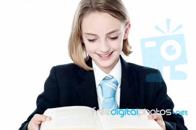 Cute Business Girl Studying A Book Stock Photo