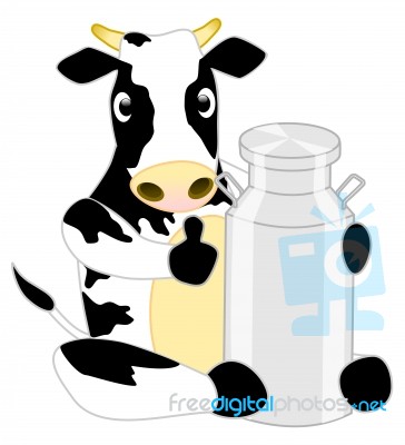 Cute Cartoon Character Cow Hug Milk Tank Stock Image