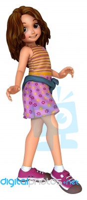 Cute Cartoon Girl Walking Stock Image