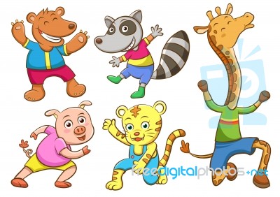 Cute Cartoon Happy Animal Set Stock Image