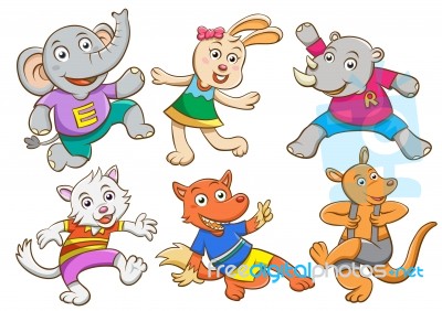 Cute Cartoon Happy Animal Set Stock Image