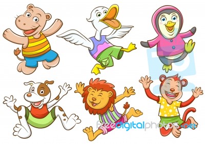 Cute Cartoon Happy Animal Set Stock Image