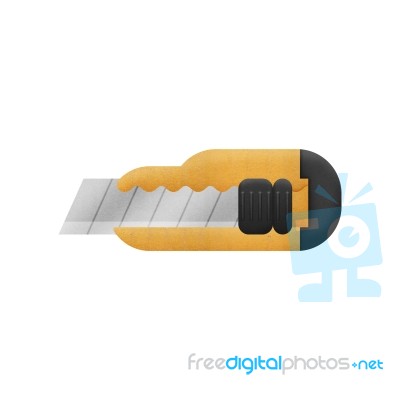 Cute Cartoon Of Yellow Box Cutter Isolated Is Knife For Cut Stock Image