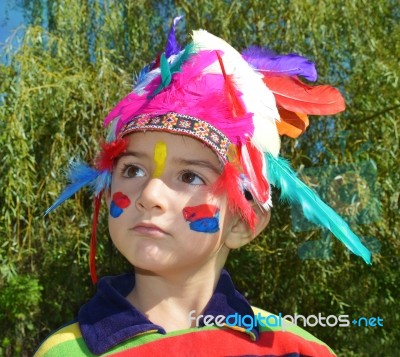 Cute Child Dressed As Indian Stock Photo