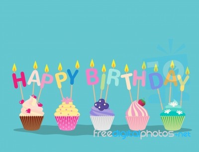 Cute Cupcakes With Candles Happy Birthday Celebration Stock Image