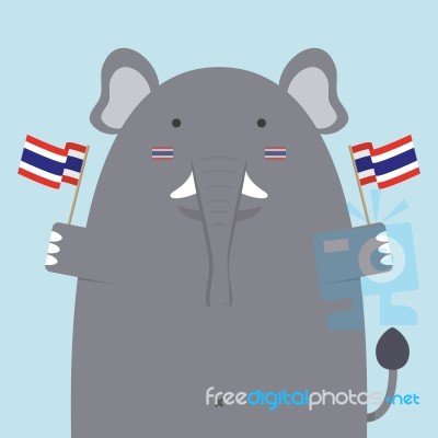 Cute Fat Big Elephant Holding Thai Flag Stock Image