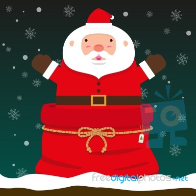 Cute Fat Big Santa Claus Come Out Of Christmas Bag Stock Image