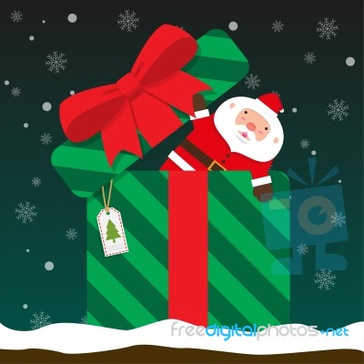 Cute Fat Big Santa Claus Come Out Of Gift Box Stock Image