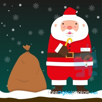 Cute Fat Big Santa Claus Stand With Chistmas Bag Stock Image