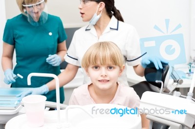 Cute Girl Child At Dental Clinic Stock Photo