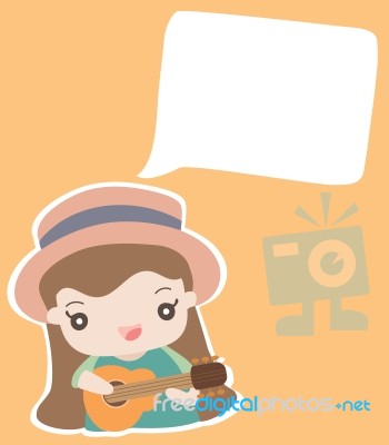 cute cartoon girl with guitar