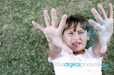 Cute Girl Showing Her Palms Stock Photo