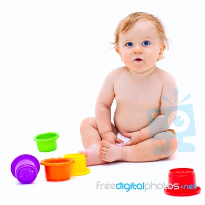 Cute Infant Boy With Toys Stock Photo