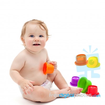 Cute Infant Boy With Toys Stock Photo