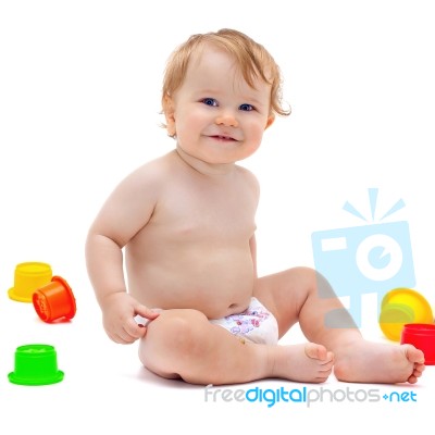 Cute Infant Boy With Toys Stock Photo