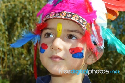 Cute Kid Dressed As Indian Stock Photo