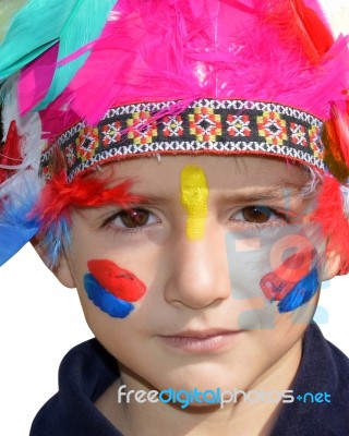 Cute Kid Dressed As Indian Stock Photo