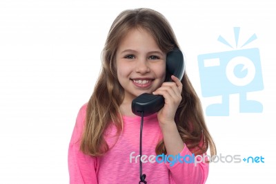 Cute Kid With Telephone Receiver Stock Photo