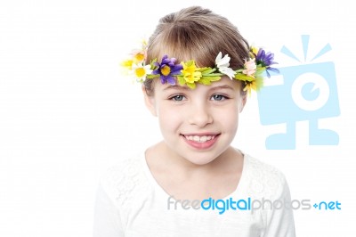 Cute Little Girl Wearing Head Wreath Stock Photo