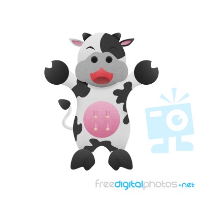 Cute Milk Cow Is Animal Cartoon In Farm Of Paper Cut Stock Image