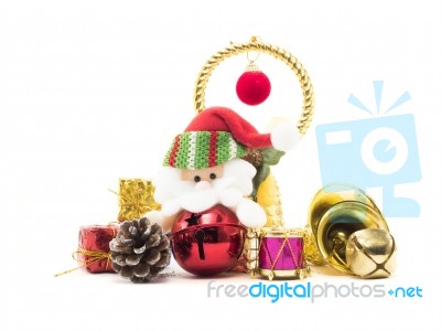 Cute Santa Claus Encircle By Decoration Christmas And Happy New Years Stock Photo