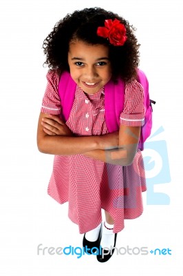 Cute School Girl, High Angle Shot Stock Photo