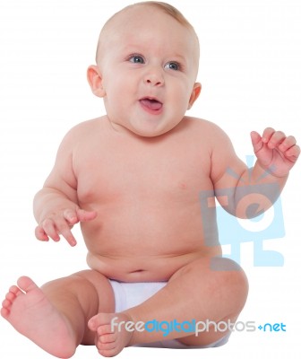 Cute Toddler In Diaper Looking Away Stock Photo