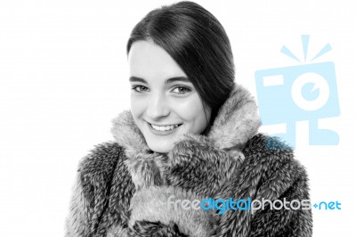 Cute Young Teen Girl In Fur Jacket Stock Photo