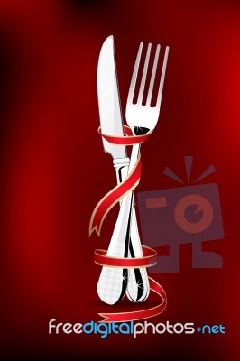 Cutlery With Ribbon Stock Image