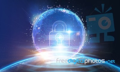 Cyber Security Concept. Closed Padlock On Digital Background Stock Image