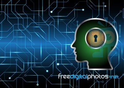 Cyber Security Keyhole Lock Circle Human Head Stock Image