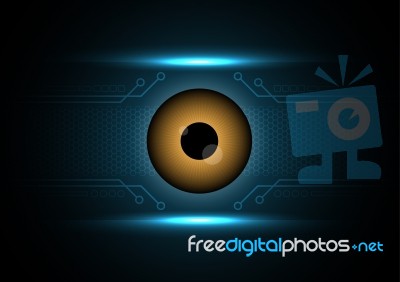 Cyber Security Safety Concept, Watching Eye Technology Digital Background,  Illustration Stock Image