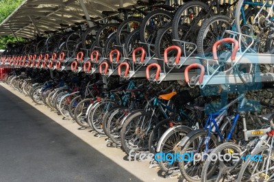 Cycle Rack At East Grinstead Railway Station Stock Photo