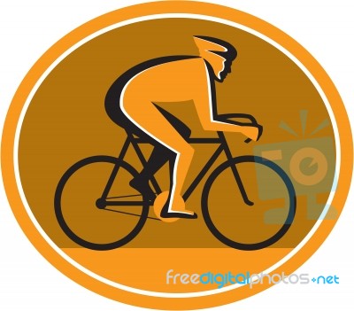 Cyclist Riding Bicycle Cycling Racing Circle Retro Stock Image