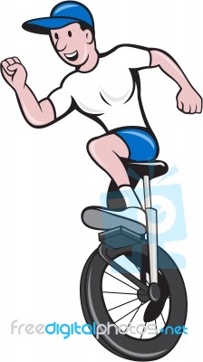Cyclist Riding Unicycle Cartoon Stock Image