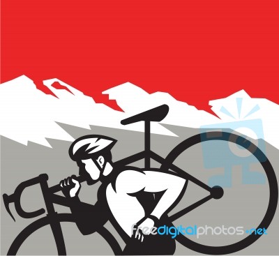 Cyclocross Athlete Running Carrying Bike Alps Retro Stock Image