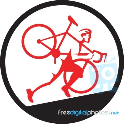 Cyclocross Athlete Running Uphill Circle Stock Image