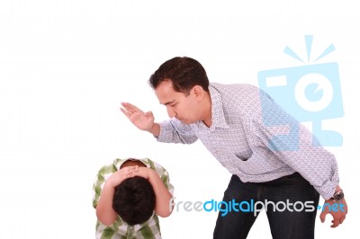 Dad Scolding His Son Stock Photo