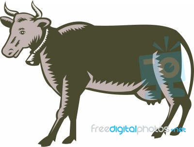 Dairy Cow Side View Woodcut Stock Image