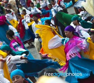 Dancers At A Parade, Quito's Day, Ecuador Stock Photo