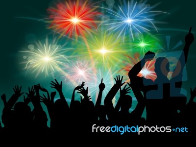 Dancing Disco Represents Fireworks Display And Celebrate Stock Image